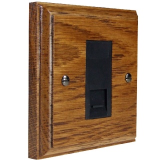 Classic Wood 1 Gang Euro style Telephone Master socket in Solid Medium Oak with Black Trim